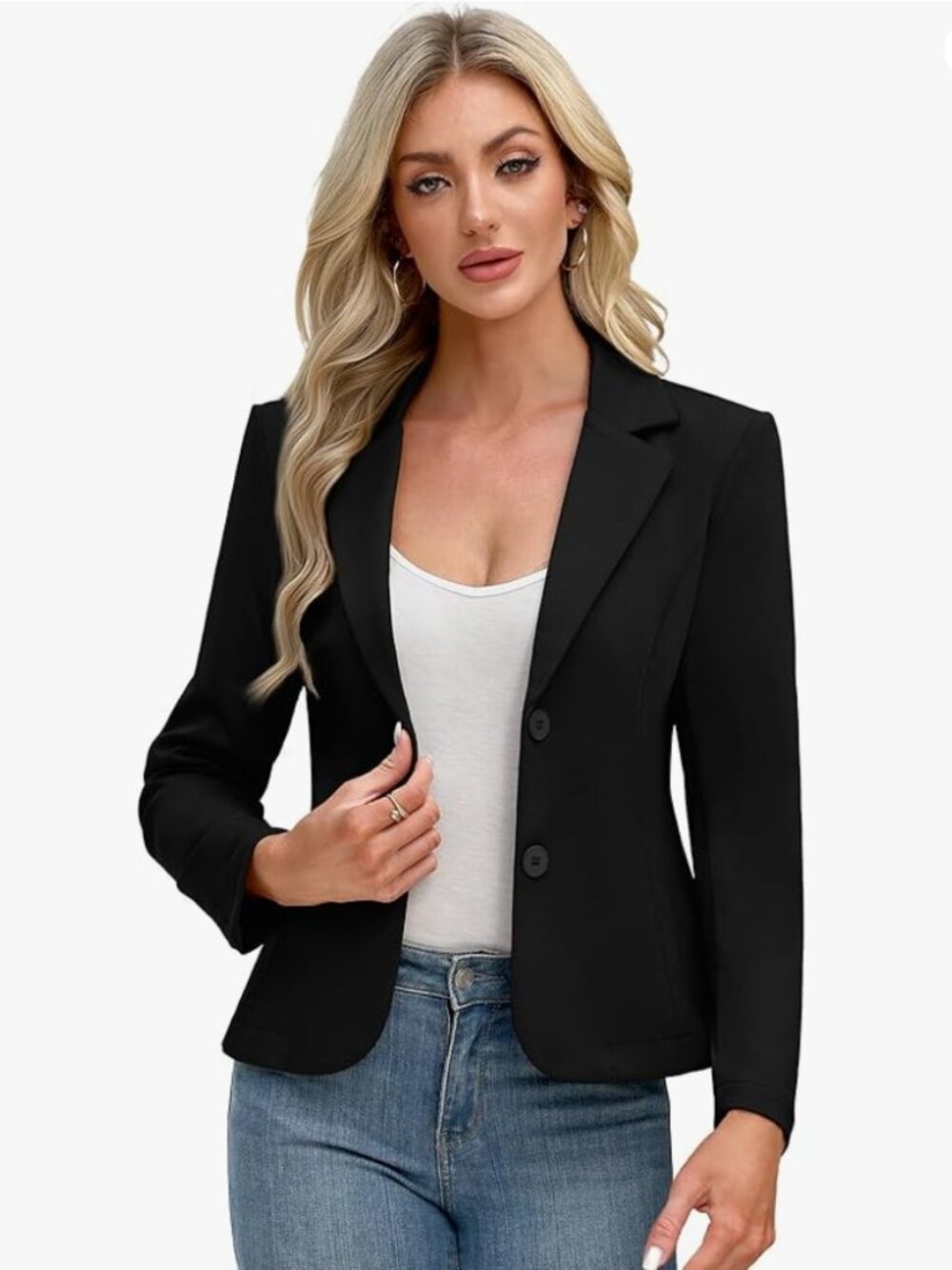 Black Blazer Stretch Slim Fit Suit Jacket Size XL
